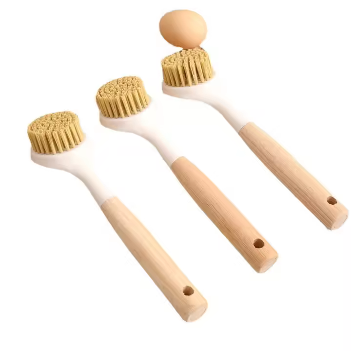 Cepillo de Limpieza de Cocina de Bambú Herramienta de Limpieza Perfecta para Ollas, Tazones y Lavabos Hecho en China, Mango de Madera - 1