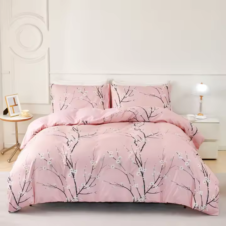 Juego de Ropa de Cama Moderno Botánico Funda Edredón de Poliéster Suave Patrón de Flores y Ramas - 1