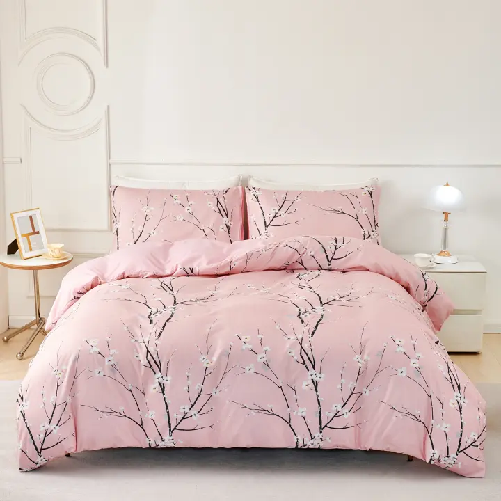 Juego de Ropa de Cama Moderno Botánico Funda Edredón de Poliéster Suave Patrón de Flores y Ramas - 1