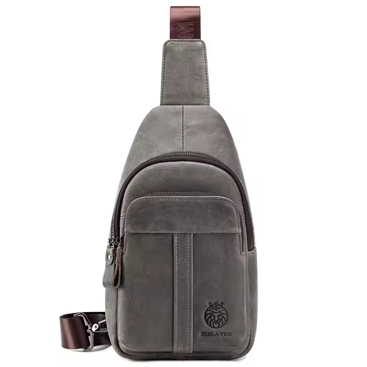 SCHLATUM Bolso de pecho de cuero genuino para hombre: bolso mensajero de cuero duradero y portátil, ideal para viajes y desplazamientos - 1