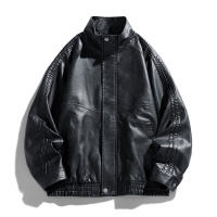 Abrigo a prueba de viento con solapa Retro a la moda para hombre, nueva chaqueta de cuero sólido holgada sencilla, Tops informales cómodos y versátiles para otoño e invierno - details 3