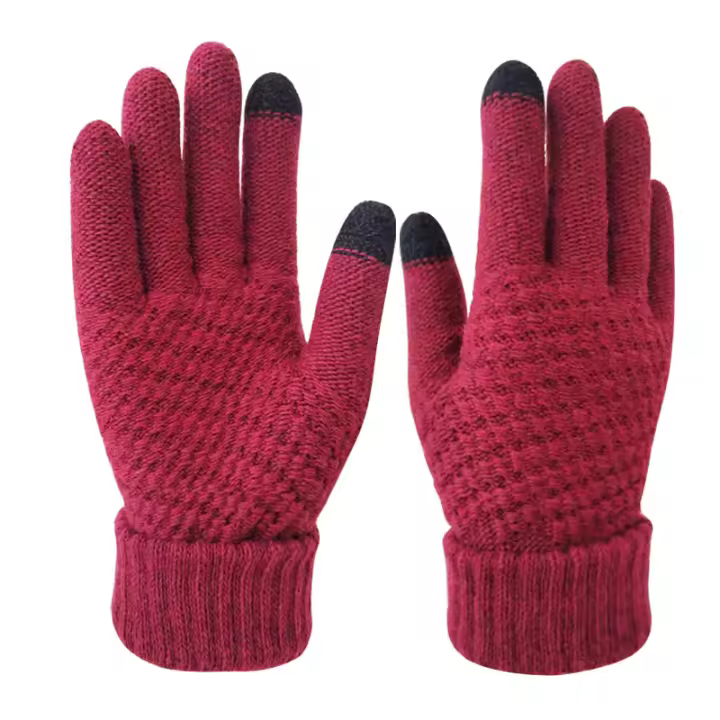 Guante de punto de lana cálido para teléfono móvil, guantes de punto para pantalla táctil, dedo completo, guante de ganchillo fe - 1