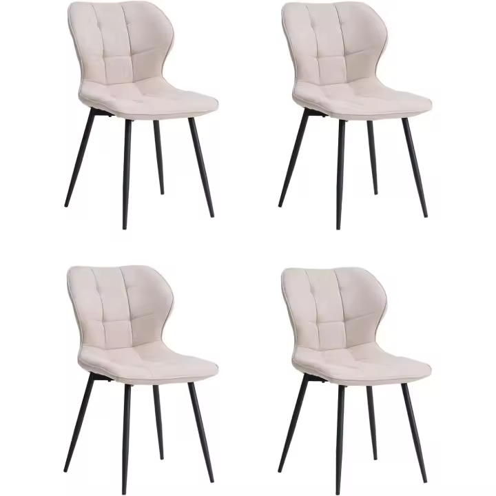 4 Sillas de Comedor de Lino, Sillas de Cocina Nórdicas Modernas y Ligeras con Patas de Metal para Sala de Estar y Dormitorio - Caqui - 1