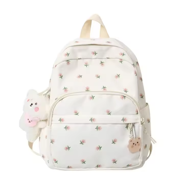 Mochila pequeña de Nailon para mujer, Morral informal ligero antirobo con bonito abalorio de Oso de Felpa, 28GD - 1