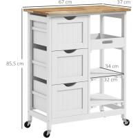 Cocina Islandesa Carrito Auxiliar con 3 Cajones, 2 Estantes Abiertos, Banja Extraíble Blanco - details 4