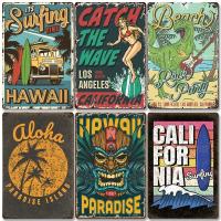 Cartel de fiesta en la playa Vintage, carteles de hojalata, surfear, California, Hawaii, placa de Metal, decoración de pared del hogar, decoración de la habitación - details 2