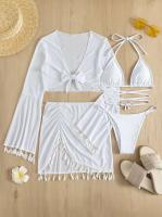 Conjunto de Bikini bohemio para mujer, traje de baño Sexy de 4 piezas, Top con falda, ropa de playa, fiesta y playa - details 7