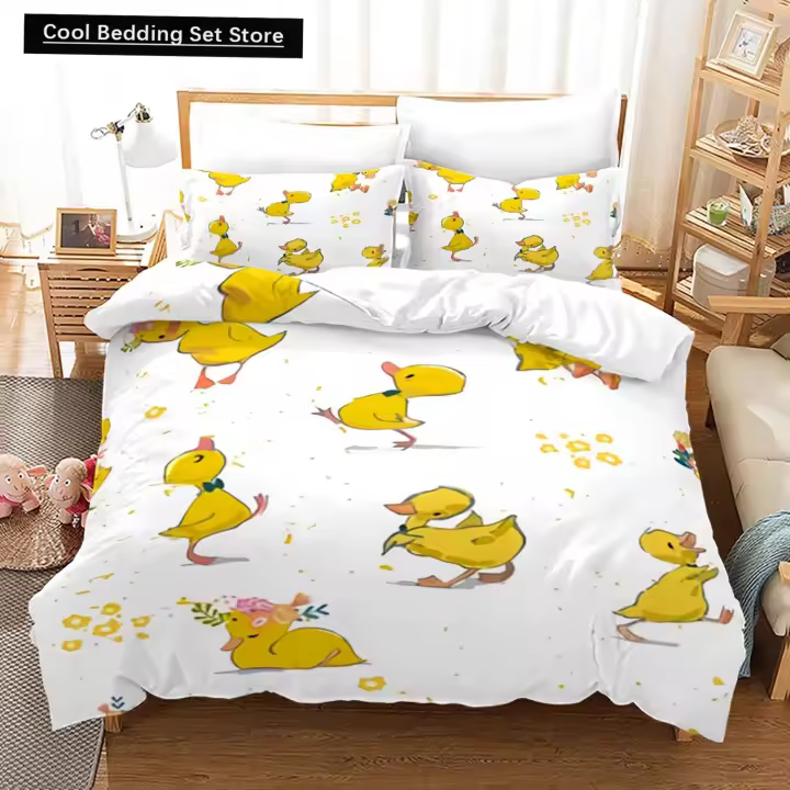 Juego de Ropa de Cama de Pato Pato 3D Tamaño Único, Doble Cama, Rey, Colchón - 1