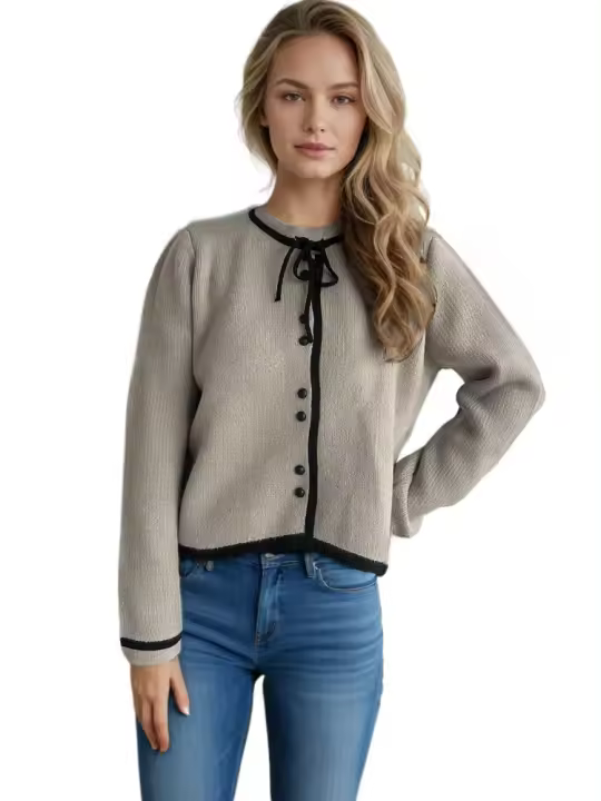 Elegante con cuello redondo y top de ganchillo a rayas sueltas para mujer - 1