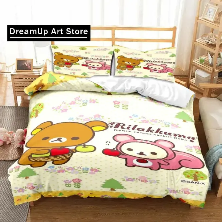 Conjunto de Ropa de Cama de Dibujos Animados de Oso Rilakkuma 3D Cubierta de Edredón de Tamaño Completo para Camas de Niños, Niñas, Adultos Dormitorio Kawaii - 1