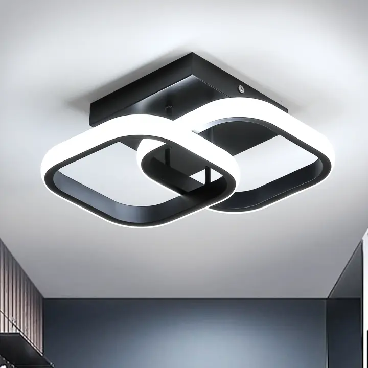 LED Lámpara de Techo Cuadrado 22W GOECO, Aluminio Negro, 2550LM 6500K Luz Blanca Fría, Iluminación Interior para Sala de estar, Dormitorio, Comedor, 25*10 CM - 1