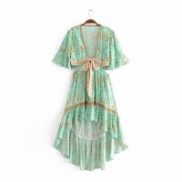 Vestido playero de manga corta para mujer, traje bohemio de rayón, ahuecado, Sexy, para verano - details 2
