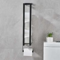 Toallero de rollo de hotel de baño de doble propósito de acero inoxidable negro montado en la pared, estante de papel higiénico - details 3