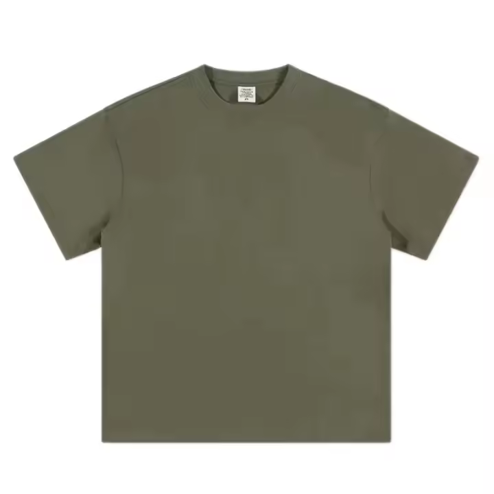Camiseta de algodón 500g cuello redondo corto tres agujas media manga moda masculina - 1
