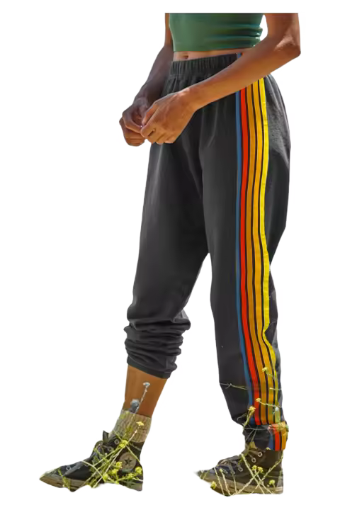 Elrachen Pantalones deportivos informales de cintura alta para mujer con rayas laterales de arcoíris, gris oscuro, tallas S-XL - 1