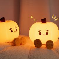 Luces LED de noche para niños, lámpara de silicona segura de calabaza, sincronización recargable por USB, decoración de cabecera, luz nocturna suave para bebés, regalo de Halloween - details 0
