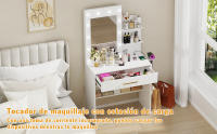 Rcynview Mesa de Vaneo Moderna de Metal con Espejo y Luz Base de Carga, Silla, 3 Modos de Iluminación, 1 Cajón Grande - details 12