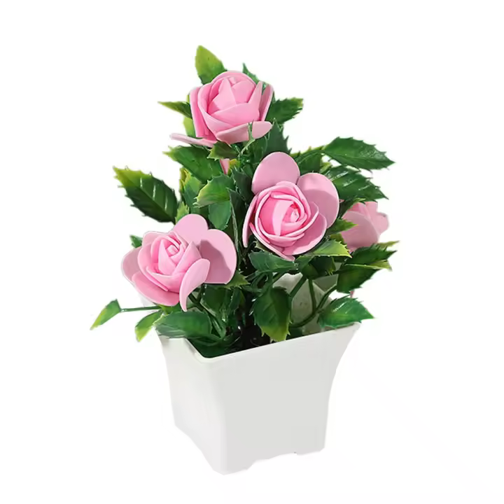 con macetas Flor artificial Miniescape Realista Rosa artificial Planta en maceta Color vibrante Planta en maceta simulada - 1