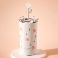 Termo doble duradero de 480 ml a prueba de fugas con tapa, tazas de café con pajita, botella de agua de acero inoxidable para viaje - details 3