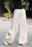 Pantalones de pierna ancha sueltos con cintura elástica de lino para mujer moda coreana informal 2025 - details 8