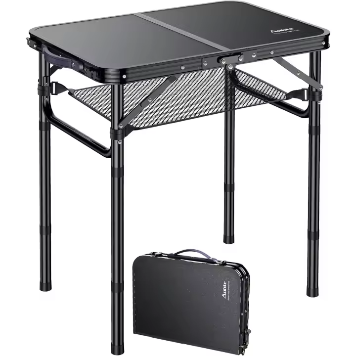 Plegable Camping 59x40x25.4/49/67cm Ajustable Altura Mesas de Acampada Portátil Mesa Playa Aluminio Impermeable Negro para Terraza Playa Exterior BBQ - 1