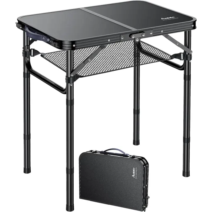 Plegable Camping 59x40x25.4/49/67cm Ajustable Altura Mesas de Acampada Portátil Mesa Playa Aluminio Impermeable Negro para Terraza Playa Exterior BBQ - 1