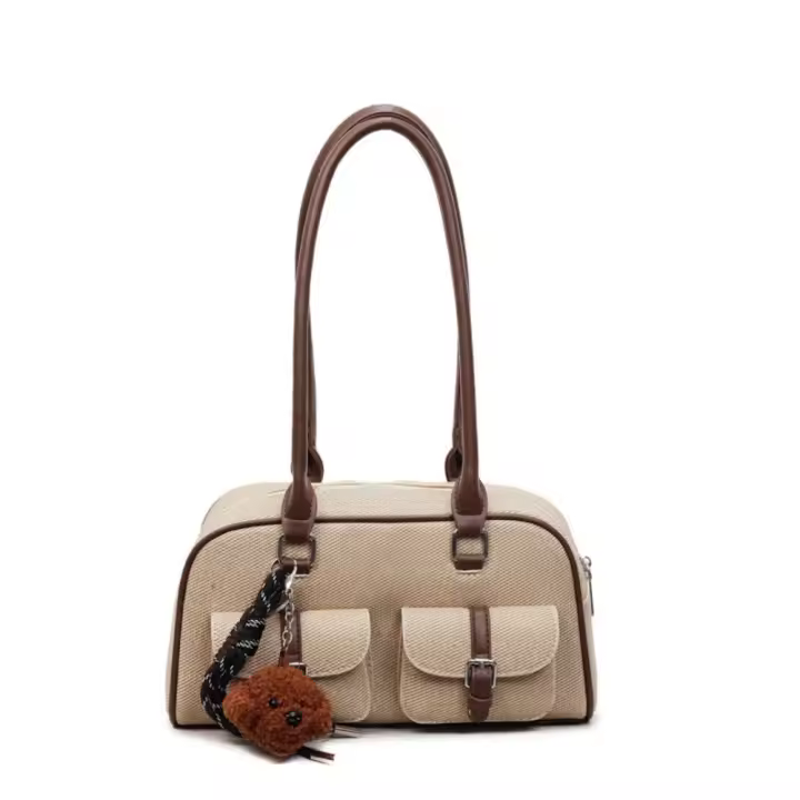 Bolso de hombro de cuero de gran capacidad, diseño de alta gama, estilo simple, con doble bolsillo, bolso de hombro único, bolso de mano minimalista. - 1