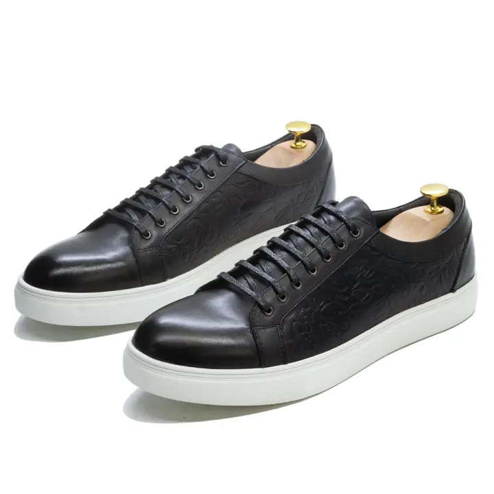 Zapatos cómodos de cuero con suela plana azul negra, versátiles para uso diario, zapatos de hombre. - 1