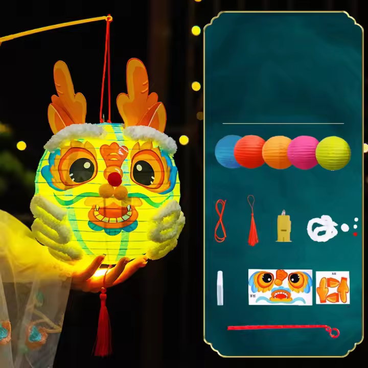 Linterna portátil china de dibujos animados, lámpara de papel de mano de conejo tradicional, bendición, linterna LED hecha a mano, juguetes para guardería - 1
