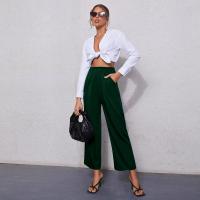 Pantalones elegantes y elegantes lisos de tiro medio para mujer, pantalones holgados de pierna recta para mujer, pantalones cortos cómodos - details 1