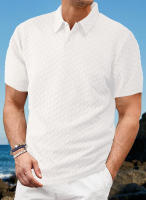 Hombre verano slim transpirable transpiración suelta casual color sólido jacquard hombre manga corta Polo - details 11