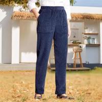 Nuevos pantalones casuales de pierna recta de pana con cintura elástica de Color sólido para mujer - details 2