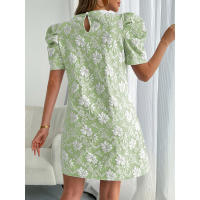 Vestido de verano nuevo para mujer con mangas abullonadas, textura jacquard y cuello redondo. - details 13