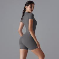 Ropa De Yoga Integrada Desnuda Europea Y Americana Cuello Alto Cremallera Medio Abierta Mono De Fitness De Manga Corta Mono Deportivo Ajustado - details 38