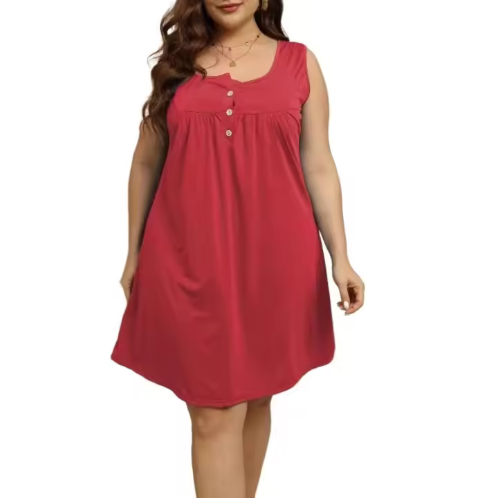 Vestido de verano sin mangas para mujer, talla grande, básico, informal, suelto, azul zafiro, XL - 1
