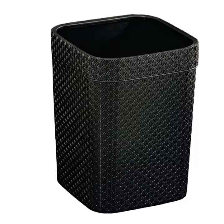Cubo de basura cuadrado estilo ratán para sala de estar, inodoro, cocina, negro - 1