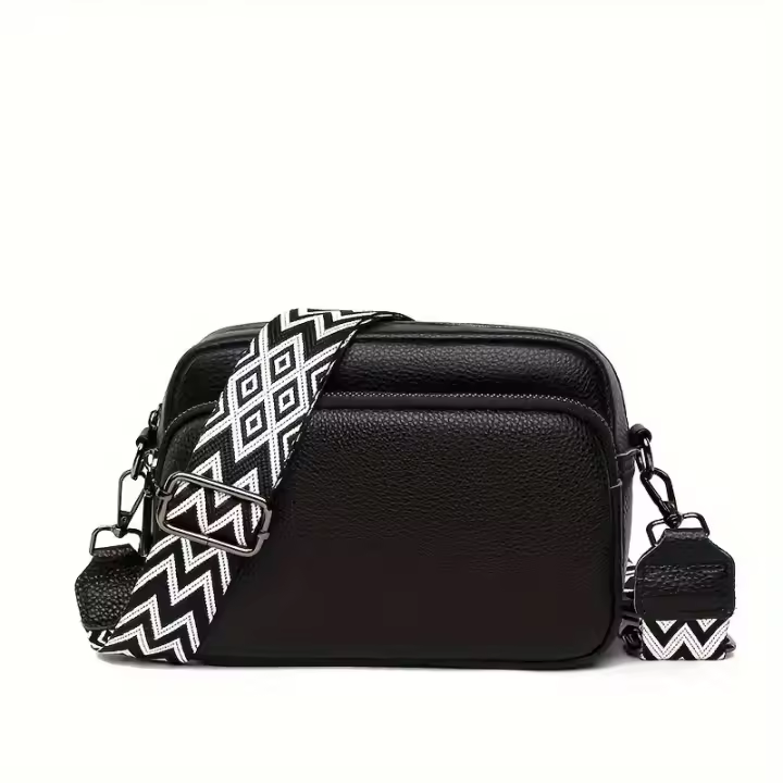 Bolso Cruzado de Cuero Genuino para Mujer - Elegante Bolso Cuadrado Pequeño con Cierre de Cremallera, Correa Desmontable, Bolso Minimalista para Uso Diario y Formal en Negro/, Duradero y Fácil de Limpiar para Mujer, Accesorio Versátil, Estética Moderna - 1