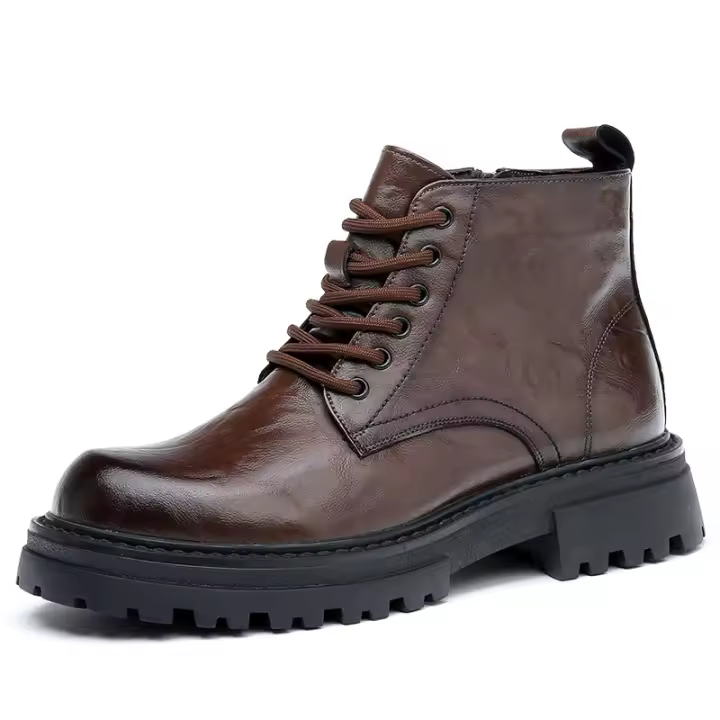 Nuevas botas de cuero de algodón. Botas cortas de locomotora interior de suela gruesa de estilo británico fino. - 1