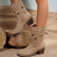 Botas nuevas de otoño e invierno para mujer, tacón grueso puntiagudo hueco en forma de estrella, retro - details 2
