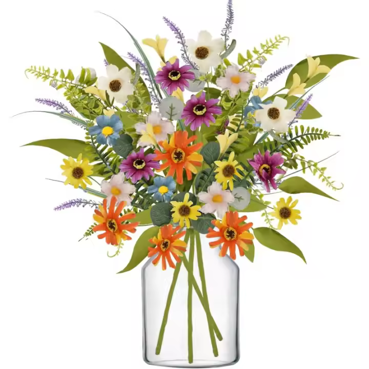 4 PAQUETES DE FLORES DE MARIANA ARTIFICIALES DE SRILLA, Seda falsa Verano Verano colorido flores silvestres Ramo para el hogar Florero de mesa de interior Decoración de la fiesta de bodas - 1