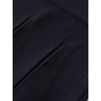 Otoño Invierno mujer dobladillo plisado Vestido corto de punto manga larga cuello redondo bolsillos frontales con botón Mini vestidos negro - details 6