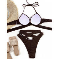 Bikini con Push-up para mujer, traje de baño Sexy con volantes, conjunto de Bikini unicolor, ropa de baño para mujer, Bikini con cuello de pico, ropa de baño para mujer 2023 - details 3