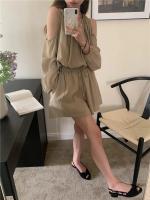 Blusa de verano a cuadros extragrande 2024 para niñas, traje de mujer, camisa de manga larga, pantalones de pierna ancha de cintura alta, trajes de dos piezas con pantalones cortos - details 10