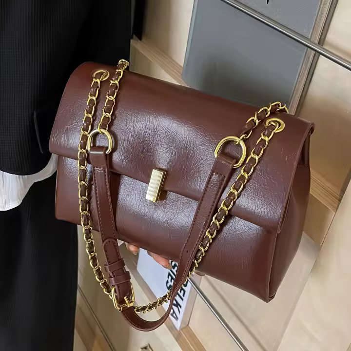 [Bolso Retro Marrón Puro] Bolso de Mano Multifuncional de Gran Capacidad de Alta Gama para Mujer, Bolso de Hombro Cruzado - 1