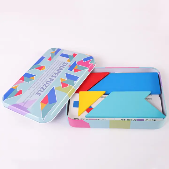Rompecabezas 3D de colores para niños, tablero Tangram con patrón de madera, juegos de aprendizaje de colores y formas, juguetes educativos - 1