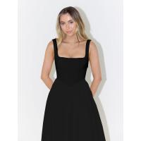 Primavera y verano nuevo vestido halter sin mangas con cuello cuadrado de color sólido - details 14