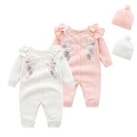 Rompers de Nueva Nacida para Niña Moda Primavera-Otoño con Bordado de Flor y Sombrero - details 9