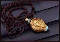 Joyería tibetana, nuevo y exquisito Material mixto, cobre puro bermellón con colgante de collar de caja Gawu de caracol de mar dorado dorado - details 9