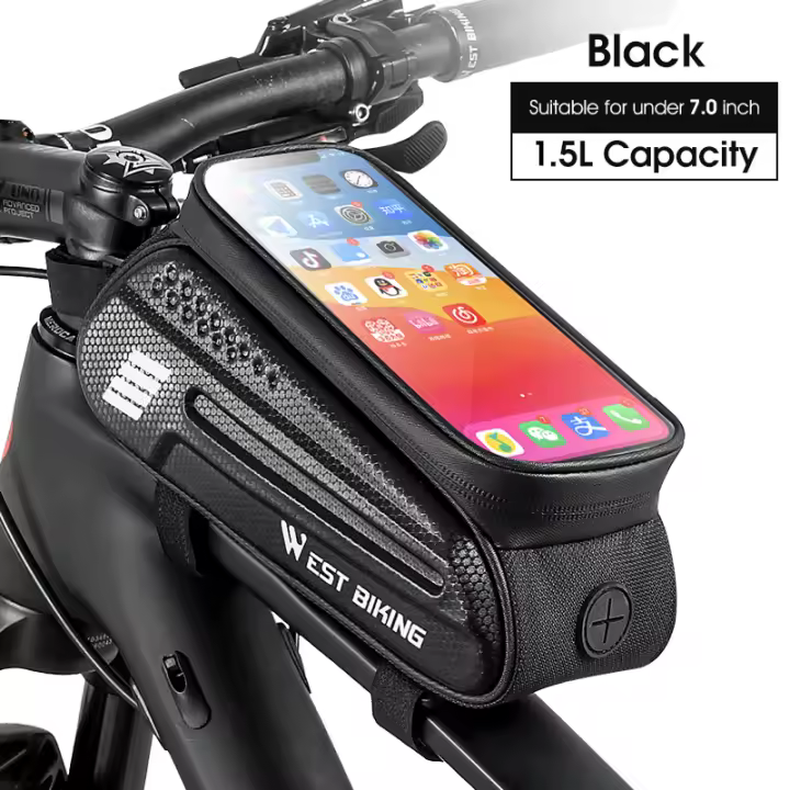 WEST BIKING-bolsa impermeable para bicicleta, bolsa para tubo frontal, soporte para teléfono móvil con pantalla táctil, accesorios para ciclismo de montaña y carretera - 1