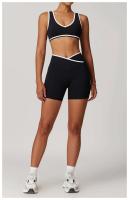 Scrunch - Conjunto de yoga corto para mujer, sujetador relleno en contraste rosa, pantalones cortos cruzados, pantalones deportivos de cintura alta, Fiess Gym Tre, ropa deportiva - details 9